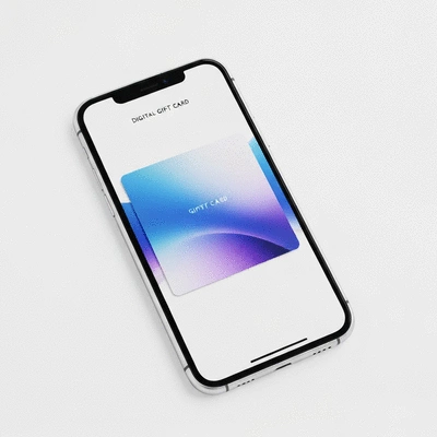 Digital gift card mockup on a smartphone screen